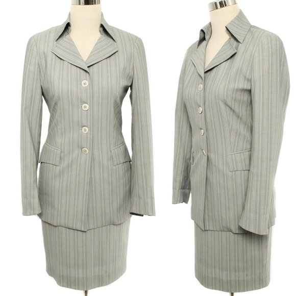 ZANELLA Slate Gray Striped 3 Piece Blazer, Pants & Suit Career Power Suit - Picture 2 of 8